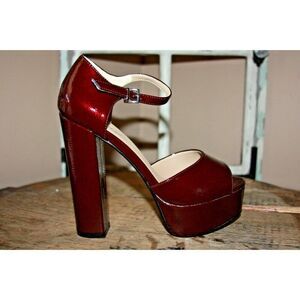 Nasty Gal Women's 6B Burgundy Crinkle Patent Skyscraper platform heels - New